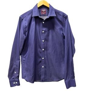 UNTUCKit Shirt Mens Medium Blue Microdot Two Ply Cotton Miocene‎ LWF Slim Fit